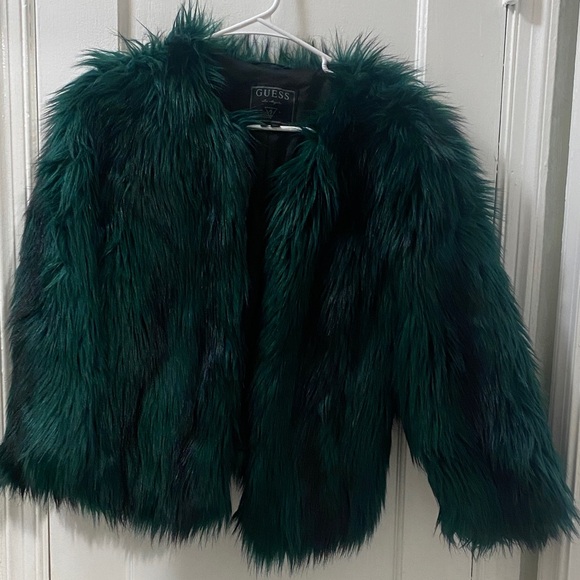 Guess Jackets & Blazers - Guess Emerald Green Faux Fur Coat Jacket Medium